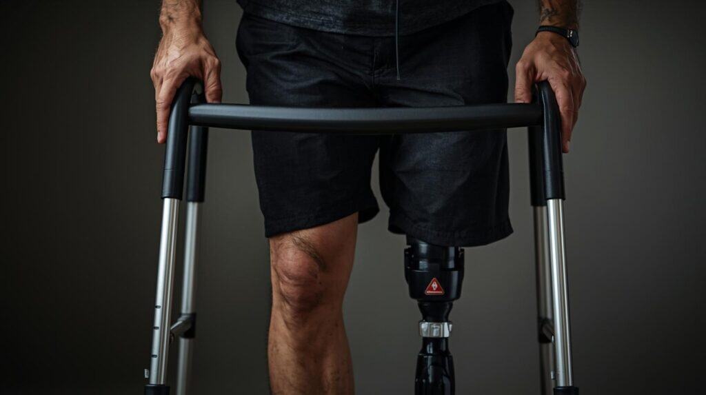 Lump Sum FAQS Adult right leg amputee using walking frame