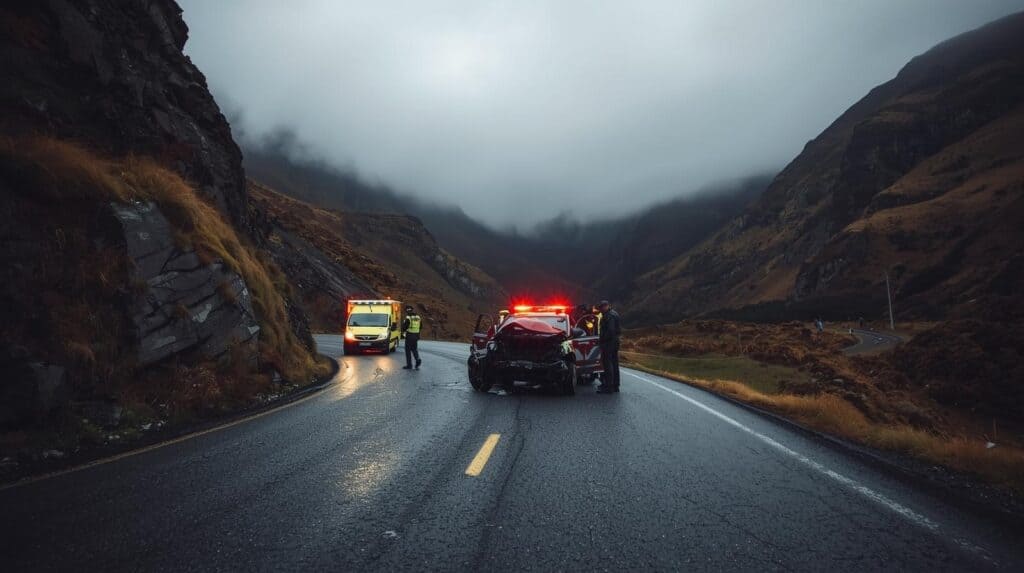 ACC Lump Sums Crashed car in New Zealand with ambulance on-site